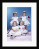 1950s 1960s quadruplet portrait 4 red haired girls wearing dresses two seated 2 standing by Anonymous
