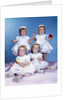 1950s 1960s quadruplet portrait 4 red haired girls wearing dresses two seated 2 standing by Anonymous