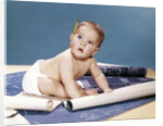 1960s baby architect sitting among blueprints by Anonymous