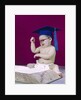 1960s graduate baby wearing mortarboard eyeglasses reading book by Anonymous