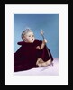 1960s baby dressed as royal queen in a velvet robe cloak cape rhinestone tiara crown and scepter wand by Anonymous