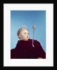 1960s baby dressed as royal queen in a velvet robe cloak cape rhinestone tiara crown and scepter wand by Anonymous