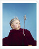 1960s baby dressed as royal queen in a velvet robe cloak cape rhinestone tiara crown and scepter wand by Anonymous