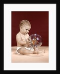 1960s baby sitting holding clear plastic toy ball with butterflies inside by Anonymous