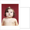 1960s portrait brunette baby girl with chubby round face uncertain facial expression looking at camera by Anonymous