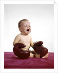 1960s crying baby wearing large boxing gloves by Anonymous