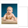 1960s baby big blue eyes raised up on arms looking to side by Anonymous