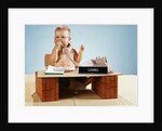 1960s baby businessman diaper sitting at loan desk wearing eyeglasses talking on telephone by Anonymous