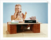 1960s baby businessman diaper sitting at loan desk wearing eyeglasses talking on telephone by Anonymous