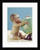 1960s baby wearing eyeglasses hugging the world globe earth by Anonymous
