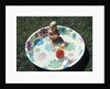 1970s baby sitting in plastic backyard kiddy pool viewed from above by Anonymous