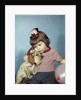 1950s 1960s little girl wearing party hat frowning hugging a cocker spaniel puppy by Anonymous