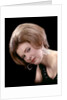 1960s portrait serious woman black sequin evening diamond earrings dress bouffant hairstyle looking at camera by Anonymous