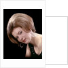 1960s portrait serious woman black sequin evening diamond earrings dress bouffant hairstyle looking at camera by Anonymous