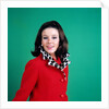 1960s smiling young woman brunette red coat leopard skin fur collar by Anonymous