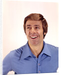1970s man portrait head shoulders blue shirt laughing toothy smile by Anonymous