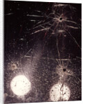 1970s bullet holes and raindrops on shattered glass windshield by Anonymous