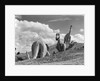 1950s dinosaur park south dakota three dinosaur statues on hillside by Anonymous