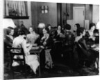 1930s groups of women seated at three tables at card party by Anonymous