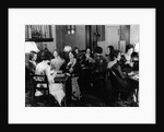 1930s groups of women seated at three tables at card party by Anonymous