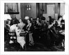 1930s groups of women seated at three tables at card party by Anonymous