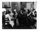 1930s groups of women seated at three tables at card party by Anonymous