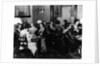 1930s groups of women seated at three tables at card party by Anonymous