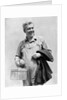1930s man in overalls work uniform holding thermos lunchbox and jacket by Anonymous