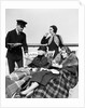 1930s 1920s three women being served tea by a steward on board an ocean liner crossing the atlantic ocean by Anonymous