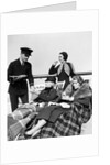 1930s 1920s three women being served tea by a steward on board an ocean liner crossing the atlantic ocean by Anonymous