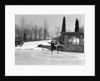 1920s couple man woman ice skating on outdoor rink with car nearby skating side by side by Anonymous