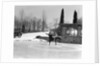 1920s couple man woman ice skating on outdoor rink with car nearby skating side by side by Anonymous