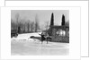 1920s couple man woman ice skating on outdoor rink with car nearby skating side by side by Anonymous