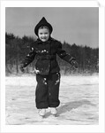 1930s worried cautious little girl on ice skates looking at camera by Anonymous