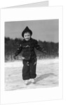 1930s worried cautious little girl on ice skates looking at camera by Anonymous
