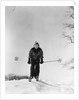 1930s woman holding ski poles skiing in snow by Anonymous
