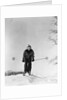 1930s woman holding ski poles skiing in snow by Anonymous