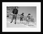 1960s three boys holding sleds looking downhill by Anonymous