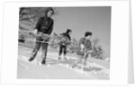 1960s three boys holding sleds looking downhill by Anonymous