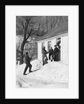 1950s family visiting relatives at christmas being greeted at front door by Anonymous