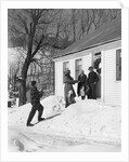 1950s family visiting relatives at christmas being greeted at front door by Anonymous