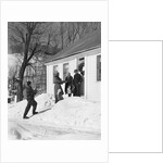 1950s family visiting relatives at christmas being greeted at front door by Anonymous