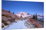 sunrise over Mt. Rainier with snow on fall colors, Washington State by Anonymous