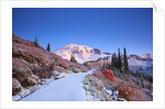 sunrise over Mt. Rainier with snow on fall colors, Washington State by Anonymous