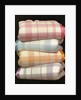 Vintage illustration of four stacked wool blankets by Anonymous