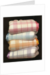 Vintage illustration of four stacked wool blankets by Anonymous