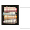 Vintage illustration of four stacked wool blankets by Anonymous