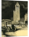 Vintage print of the Chicago Tribune building and truck delivering newspapers by Anonymous