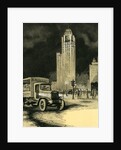 Vintage print of the Chicago Tribune building and truck delivering newspapers by Anonymous