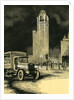 Vintage print of the Chicago Tribune building and truck delivering newspapers by Anonymous